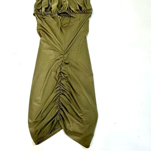 Chic Army Green Off-Shoulder Bodycon Mini Dress - Size S - Picture 9 of 9